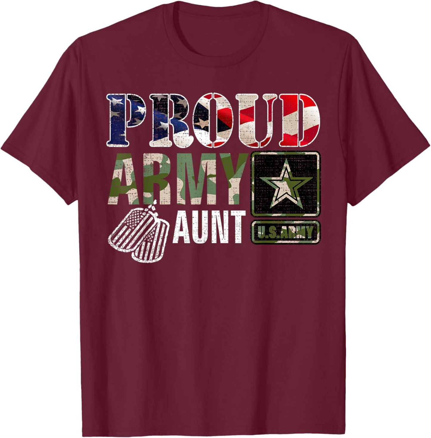 Vintage Proud Army Aunt Camo With American Flag Gift T-Shirt - T-Shirt | Maroon