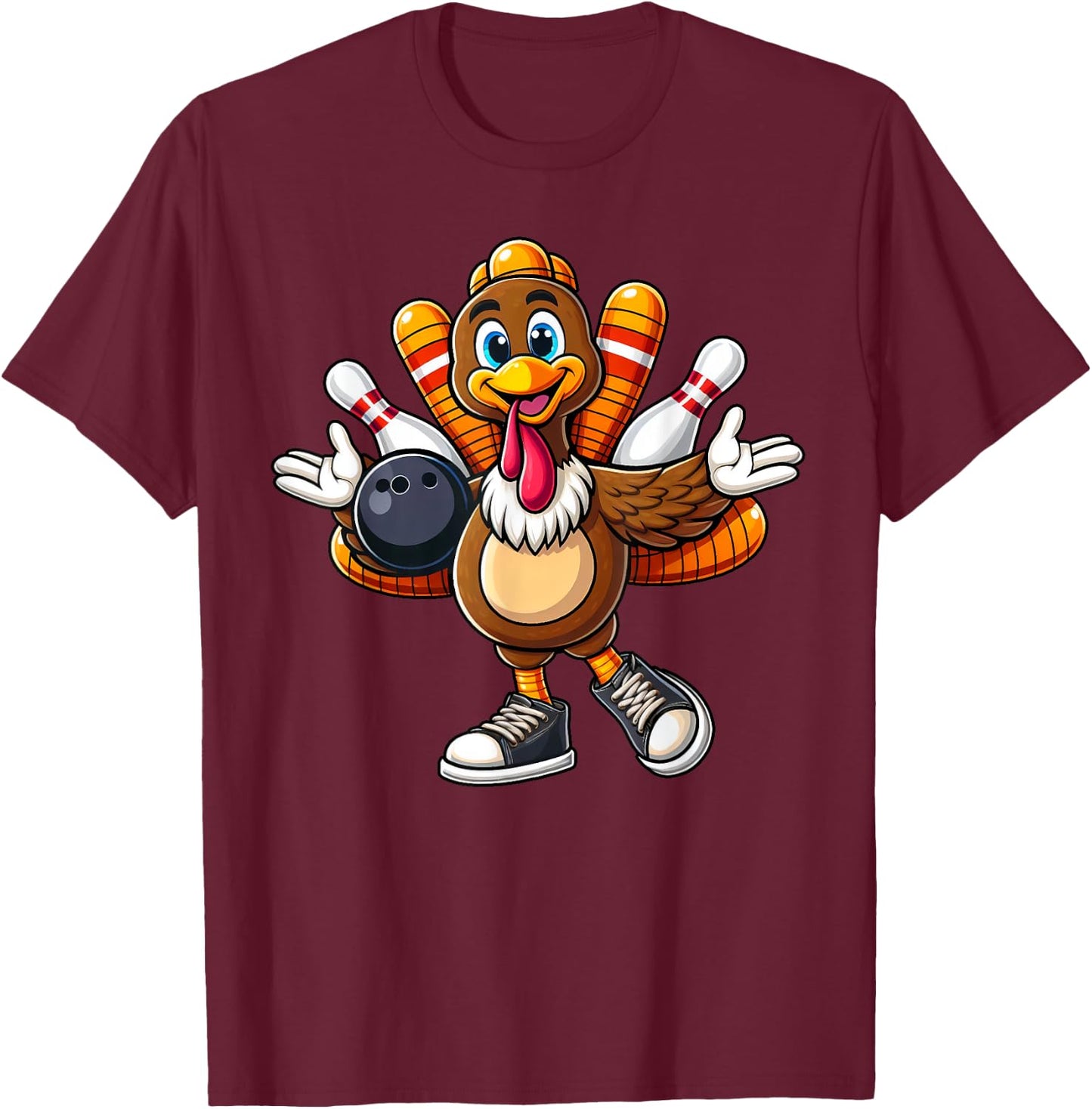 Cool Thanksgiving Bowling Gobble Player Turkey Bowling Funny T-Shirt - T-Shirt | Maroon