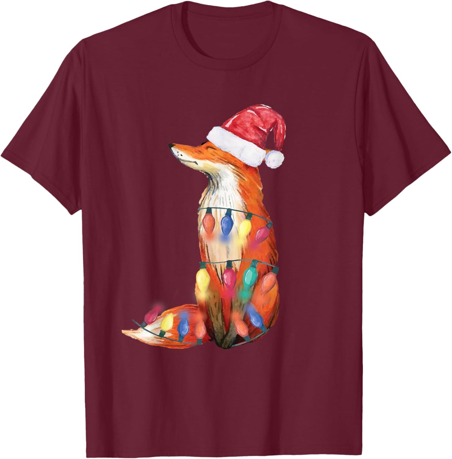 Santa Fox Christmas Lights Fox Lover Christmas Gift T-Shirt - T-Shirt | Maroon