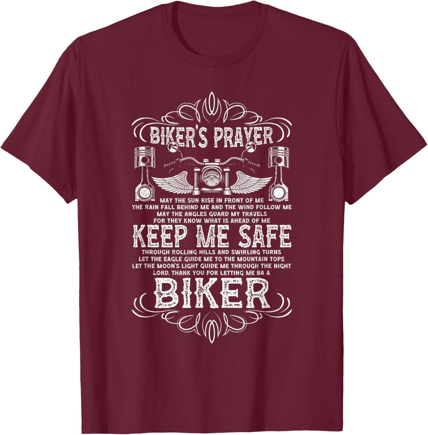 Bikers Prayer Vintage Motorcycling Biker T-Shirt - T-Shirt | Maroon
