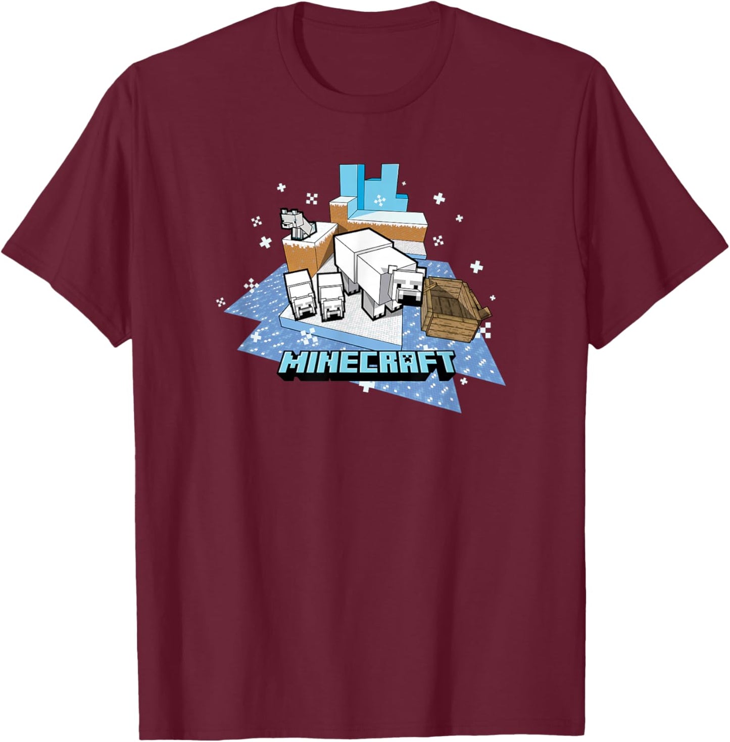 Minecraft Winter Mobs Polar Bears and Wolf T-Shirt - T-Shirt | Maroon