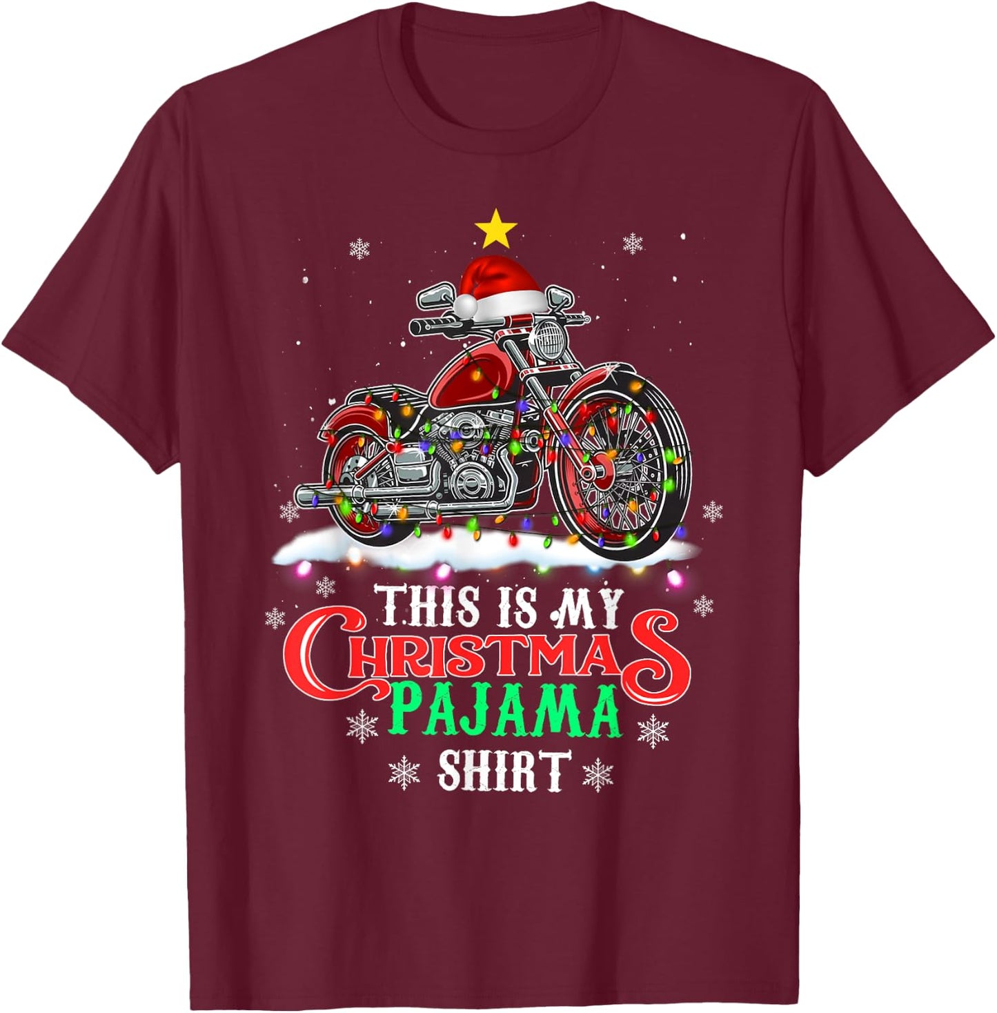 This My Christmas Pajama Shirt Funny Motorcycle Santa Hat T-Shirt - T-Shirt | Maroon