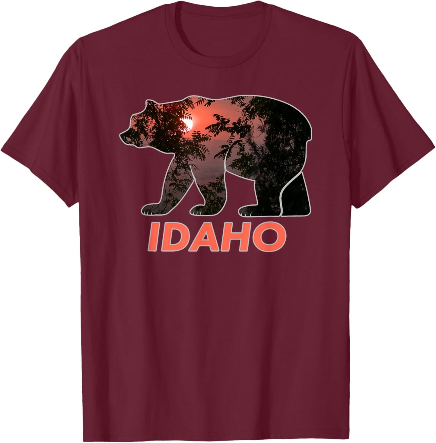 Idaho Outdoor Gifts and Apparel MCA Idaho Retro Vintage -Adults Black Short Sleeve Regular Fit Cotton Blend Mountain Graphic T-Shirt - T-Shirt | Maroon