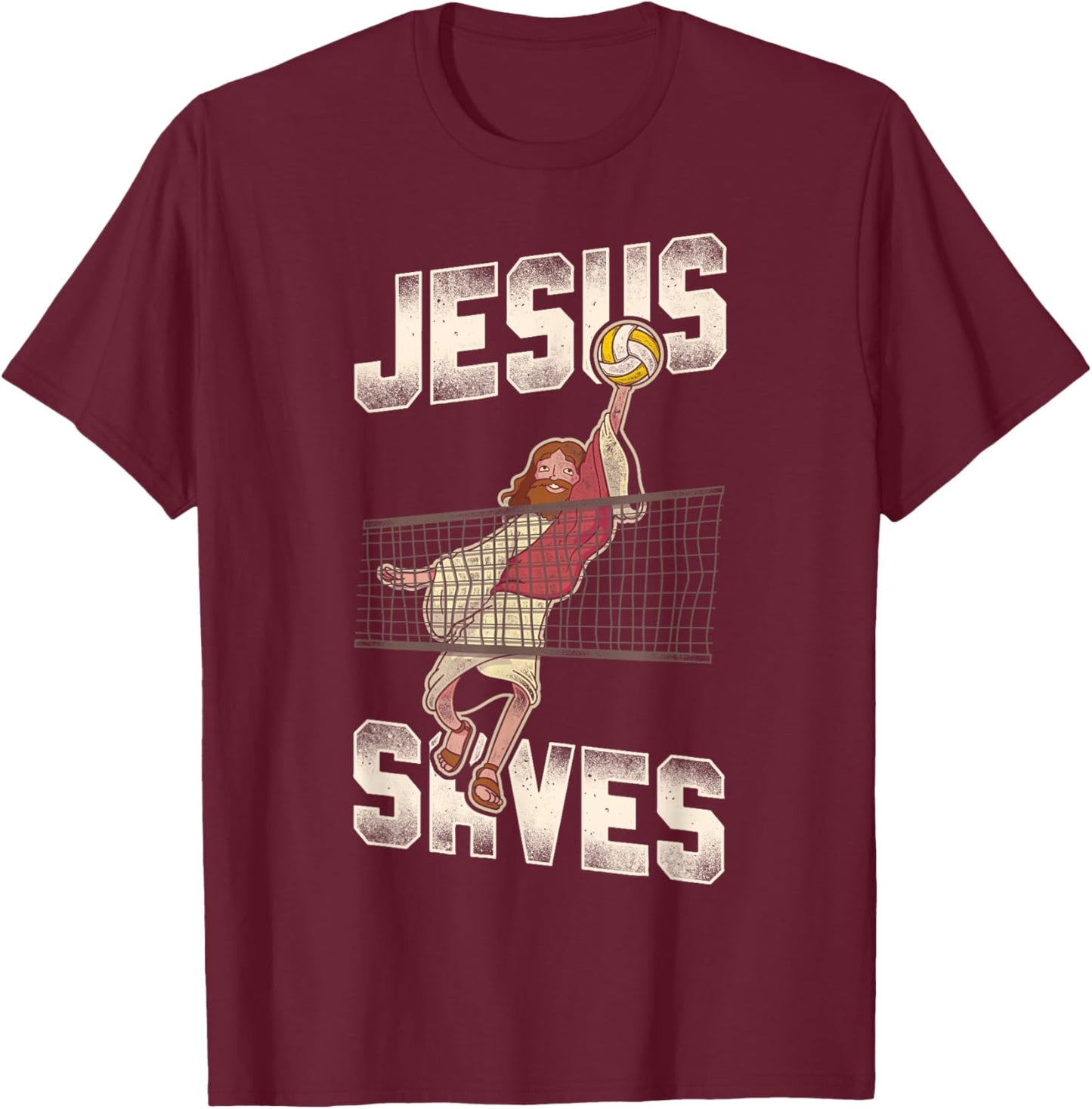 Volleyball Player Team Jesus Vintage Jesus Saves T-Shirt - T-Shirt | Maroon