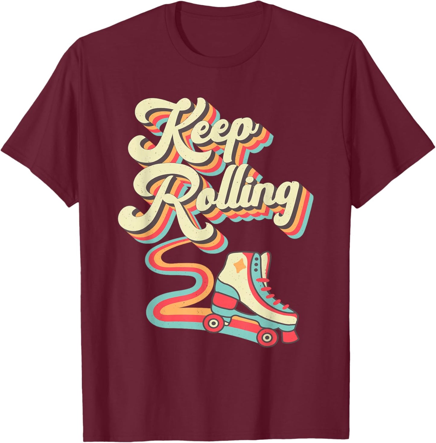 Cool Roller Skating Skate Girl 1970S Retro T-Shirt - T-Shirt | Maroon