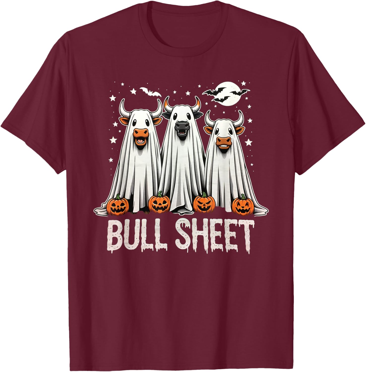 Bull Sheet: Funny Ghost Cow Halloween T-Shirt - T-Shirt | Maroon