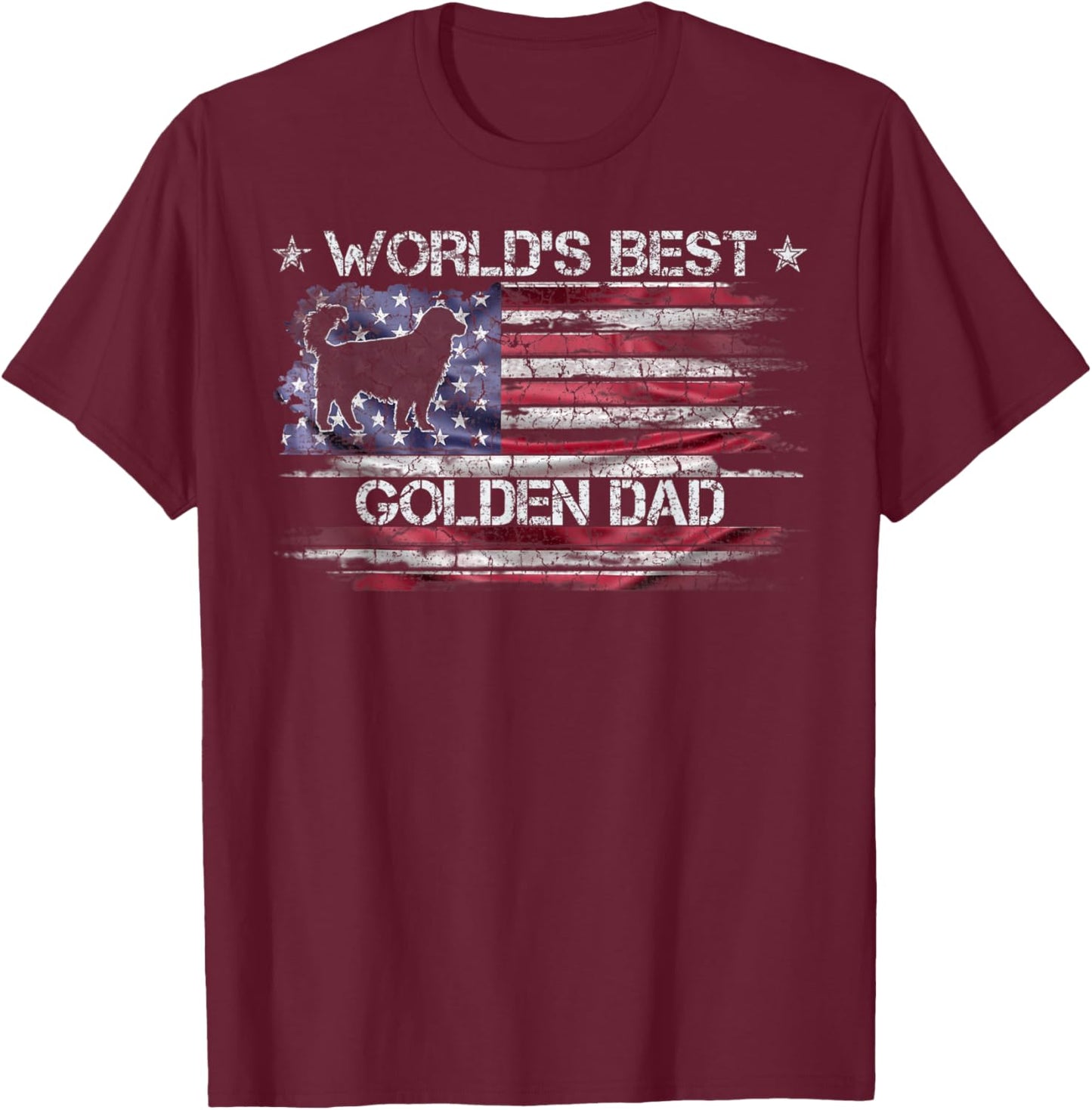 Vintage American Flag World's Best Golden Retriever Dog Dad Men Women Kids T-Shirt - T-Shirt | Maroon