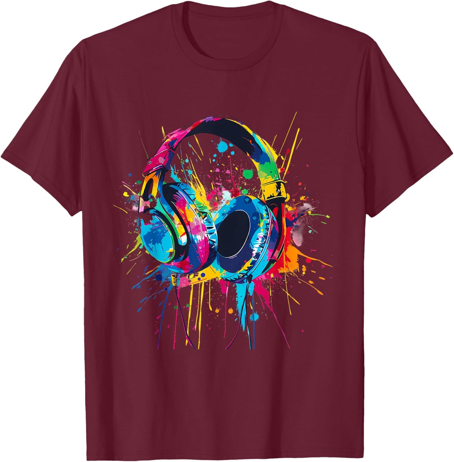 Headphones Music DJ Music Headphones Splash EDM Music Lover T-Shirt - T-Shirt | Maroon
