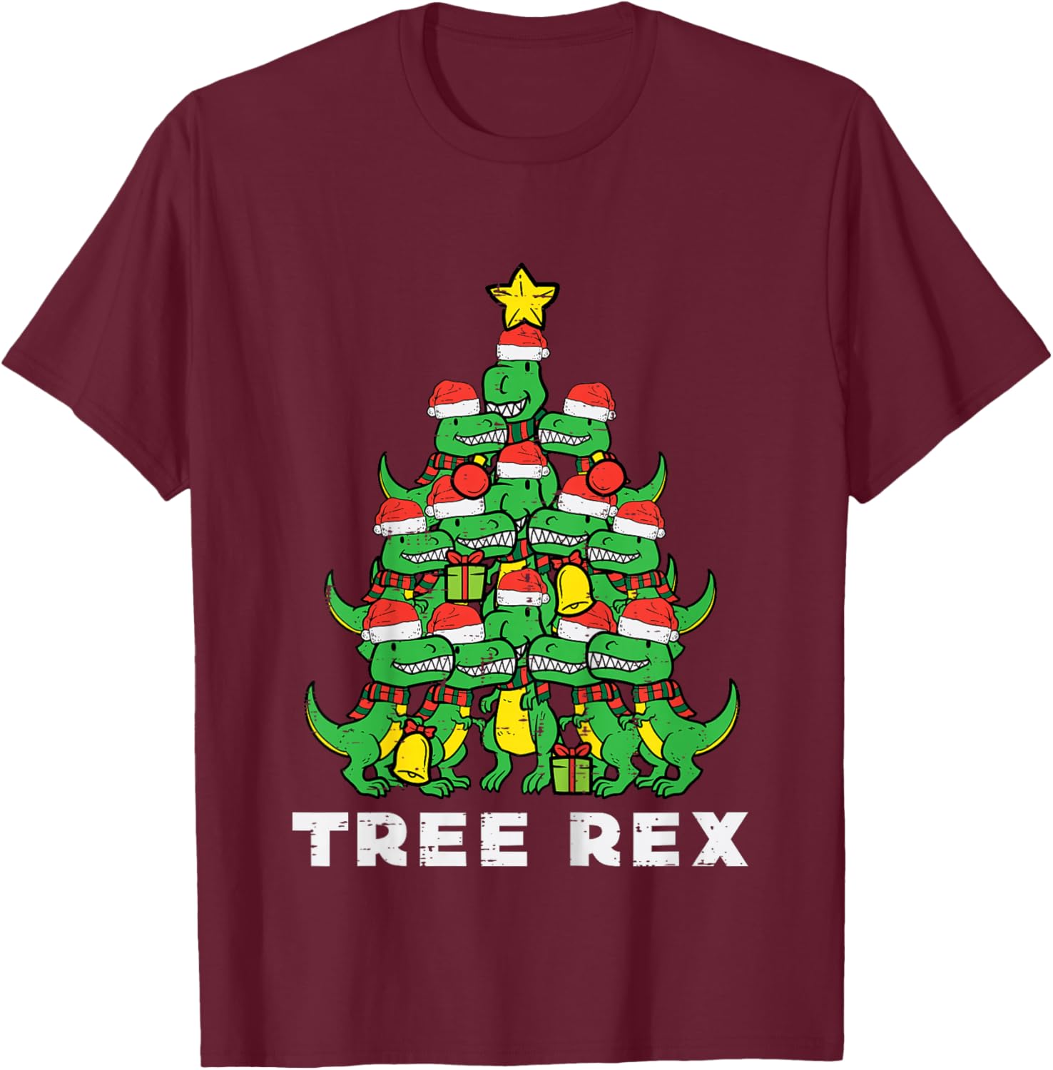 Kids Tree Rex Dinosaurs Kids Xmas Toddler Boys Christmas Pajamas T-Shirt - T-Shirt | Maroon