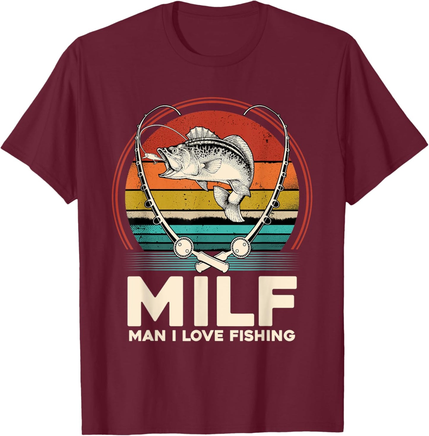MILF Man I Love Fishing Funny Fisherman Reel Vintage Style T-Shirt - T-Shirt | Maroon