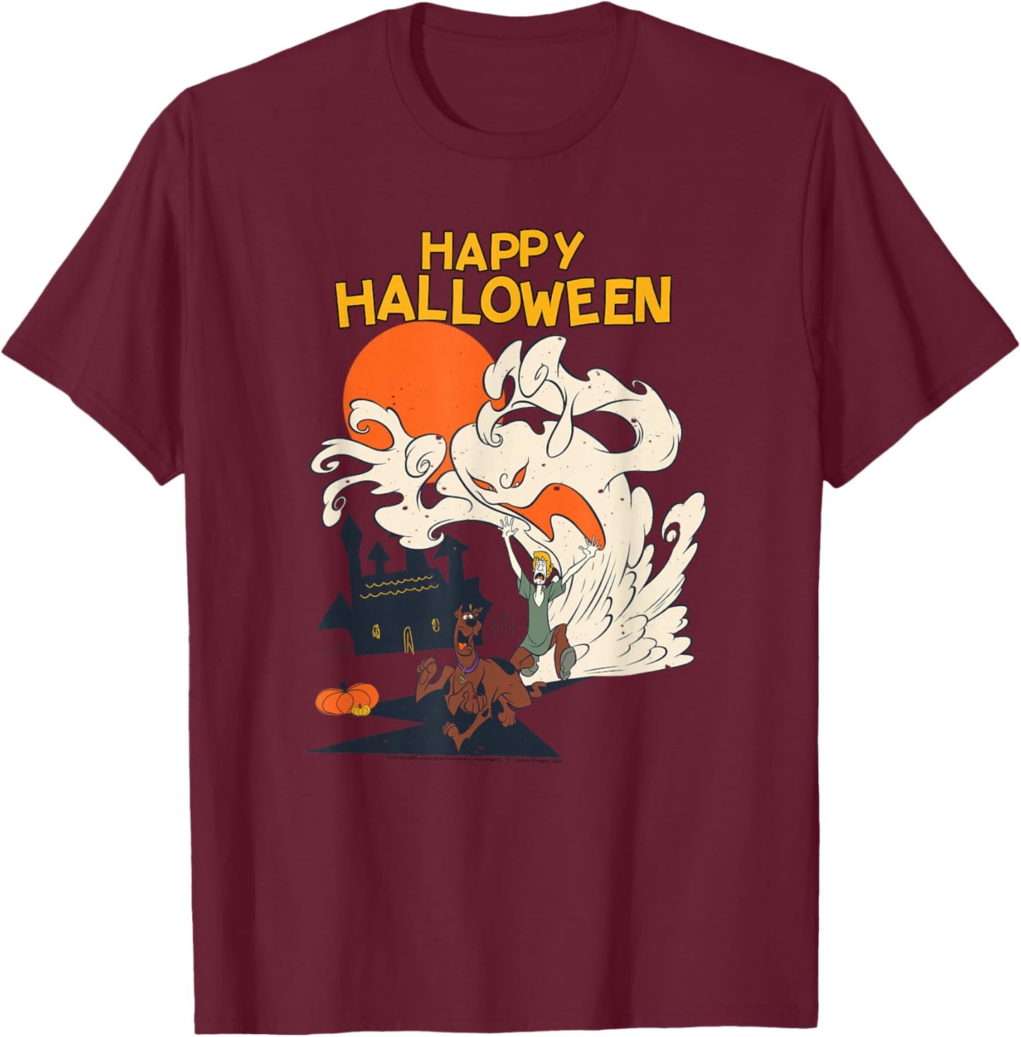 Scooby-Doo Halloween Scooby Shaggy Ghostly Haunt T-Shirt - T-Shirt | Maroon
