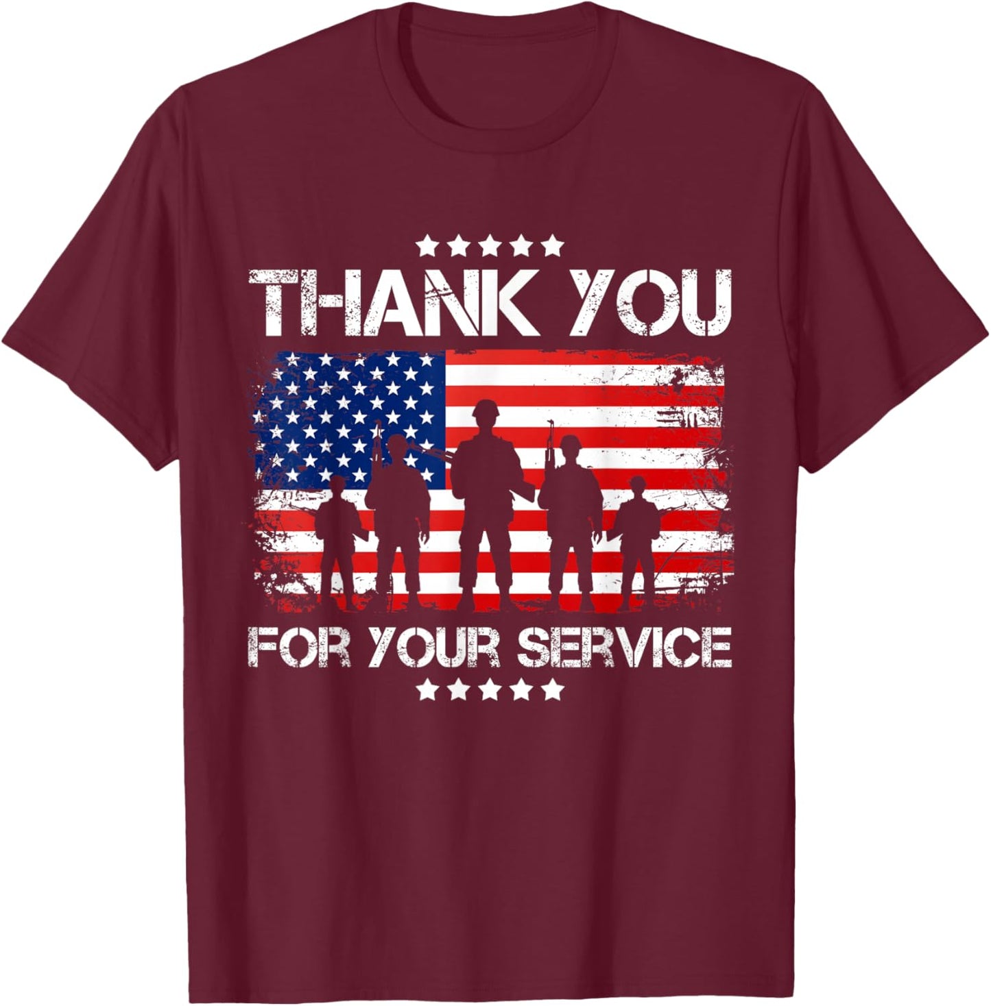 Thank You Patriotic Veteran Memorial Day 4th Of July US Flag T-Shirt - T-Shirt | Maroon