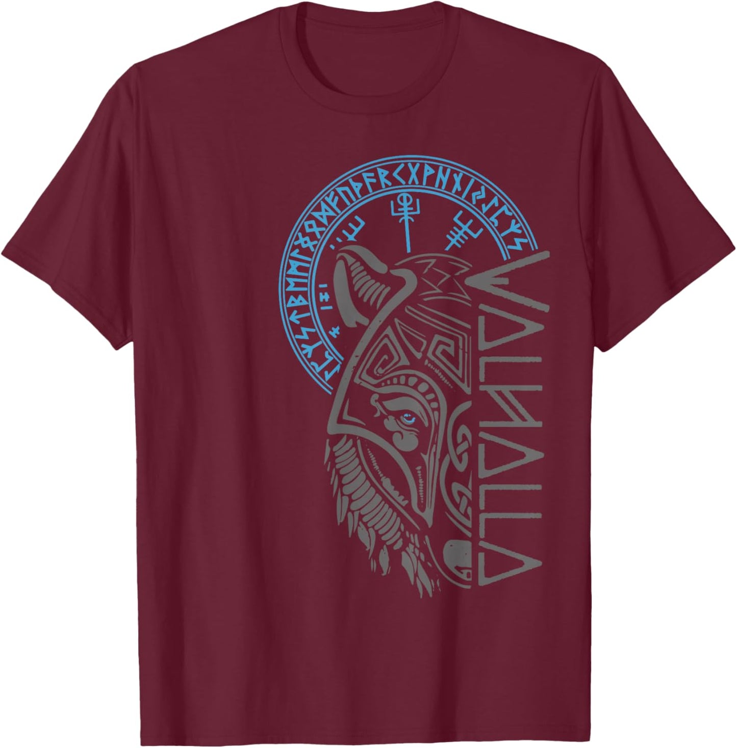 Valhalla Wolf Mask Odin Runes Norse Compass Viking Small T-Shirt - T-Shirt | Maroon