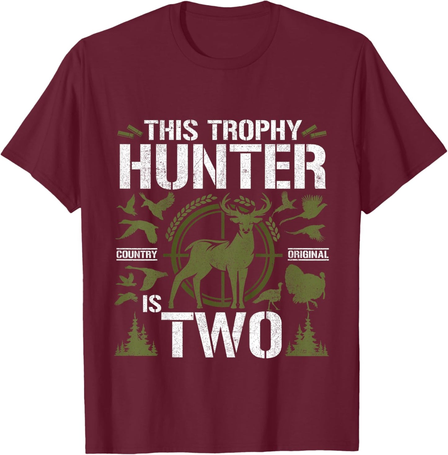 2 Year Old Hunting Birthday Party Duck Deer Hunter 2nd Gift T-Shirt - T-Shirt | Maroon