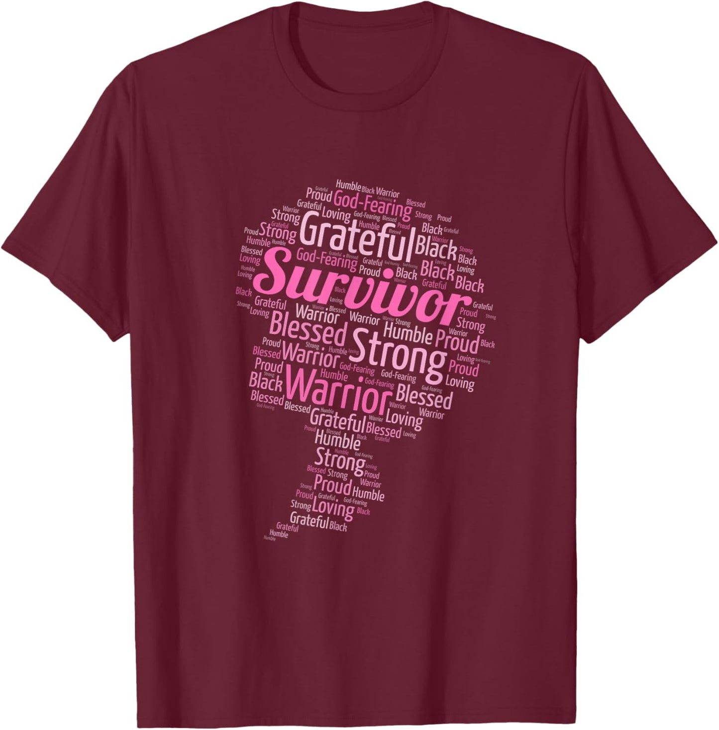 African American Breast Cancer Survivor Words in Afro T-Shirt - T-Shirt | Maroon