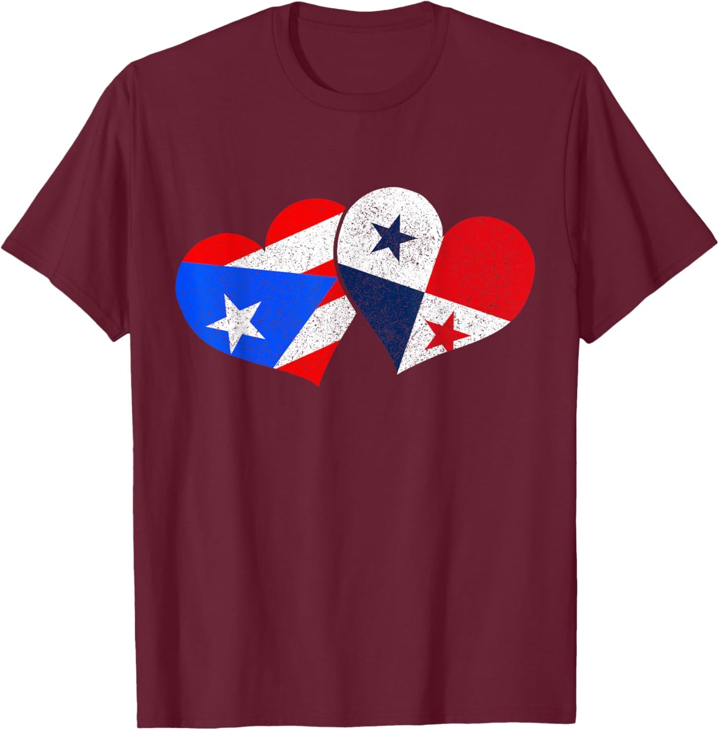 Puerto Rico & Panama Heart Pride Heritage Puerto Rican Flag T-Shirt - T-Shirt | Maroon