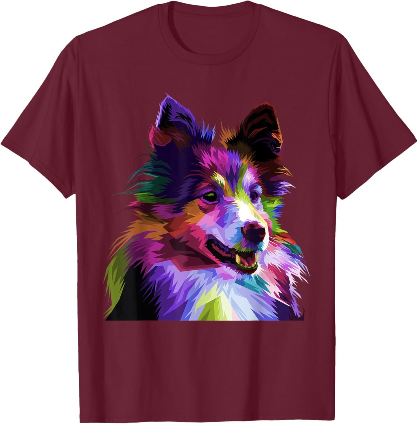 Sheltie Rough Collie Colorful Pop Art Portrait Dog Owners T-Shirt - T-Shirt | Maroon