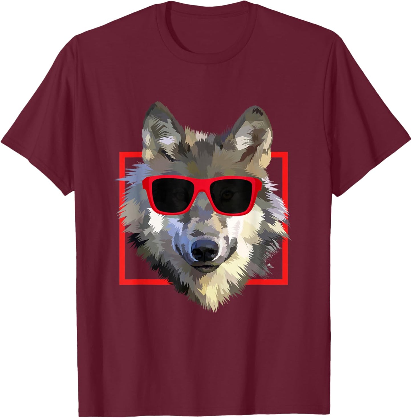 Wolves Animal Wolf in Cool Sunglass Frame Funny Gift T-Shirt - T-Shirt | Maroon