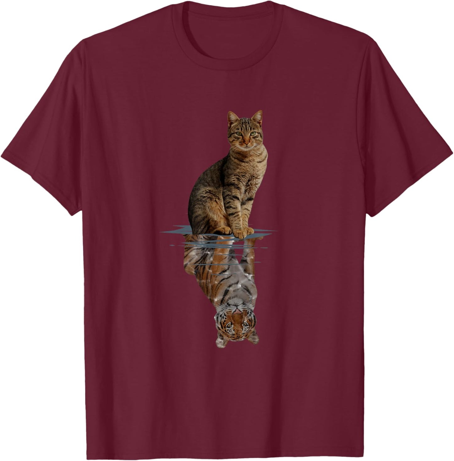 Cats Tiger Reflection Mirror Animal Cats Lovers T-Shirt - T-Shirt | Maroon