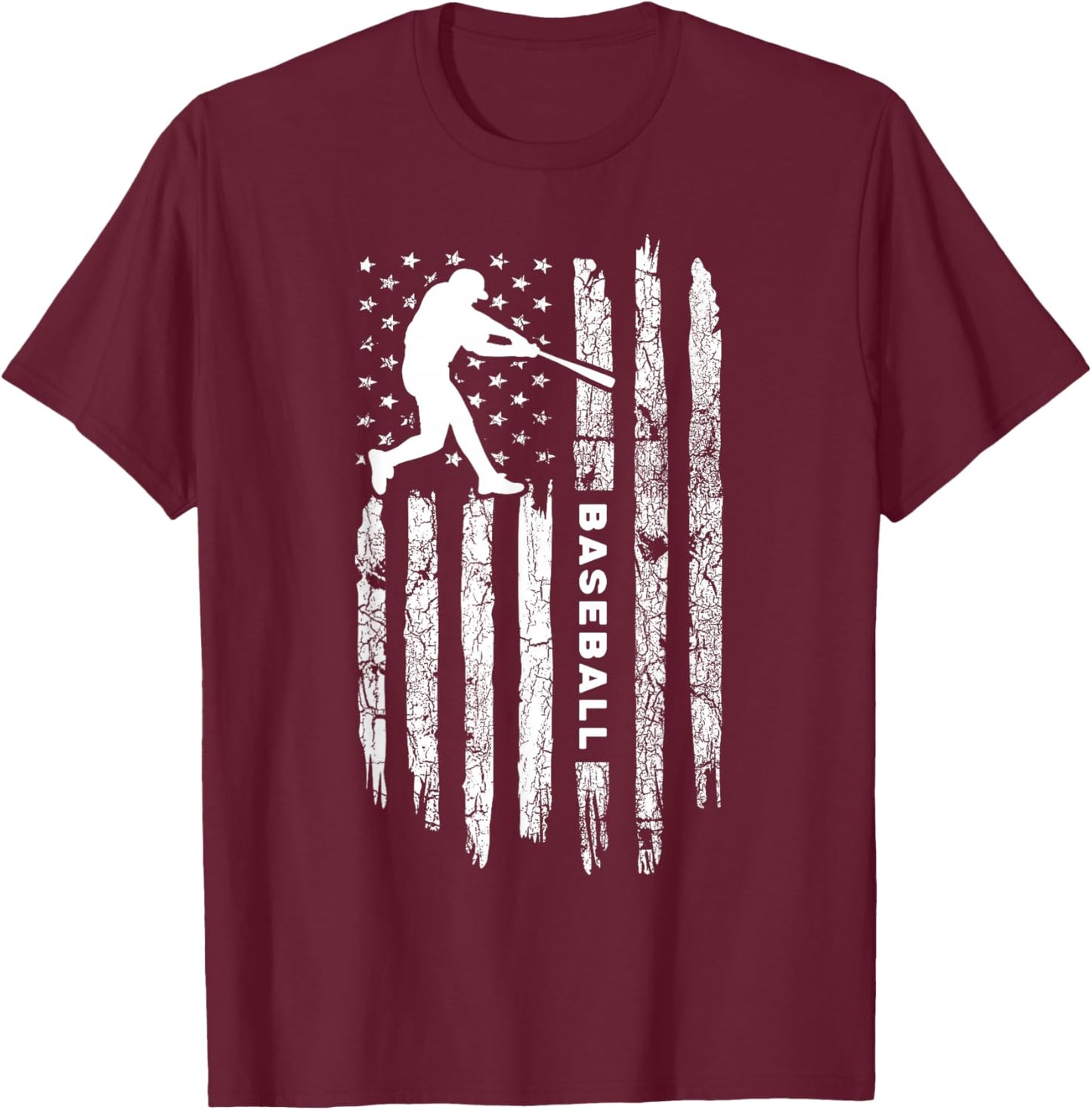 American Flag Baseball Apparel - Vintage Baseball T-Shirt - T-Shirt | Maroon