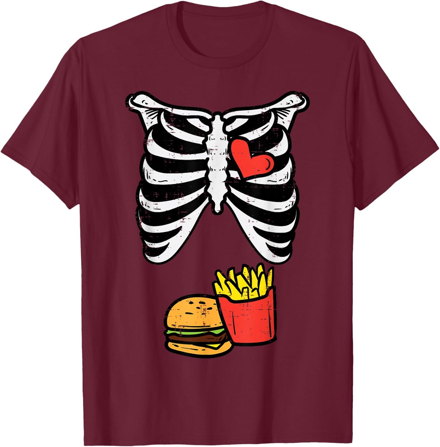 Halloween Skeleton Fries Burger Xray Costume Men Kids Women T-Shirt - T-Shirt | Maroon