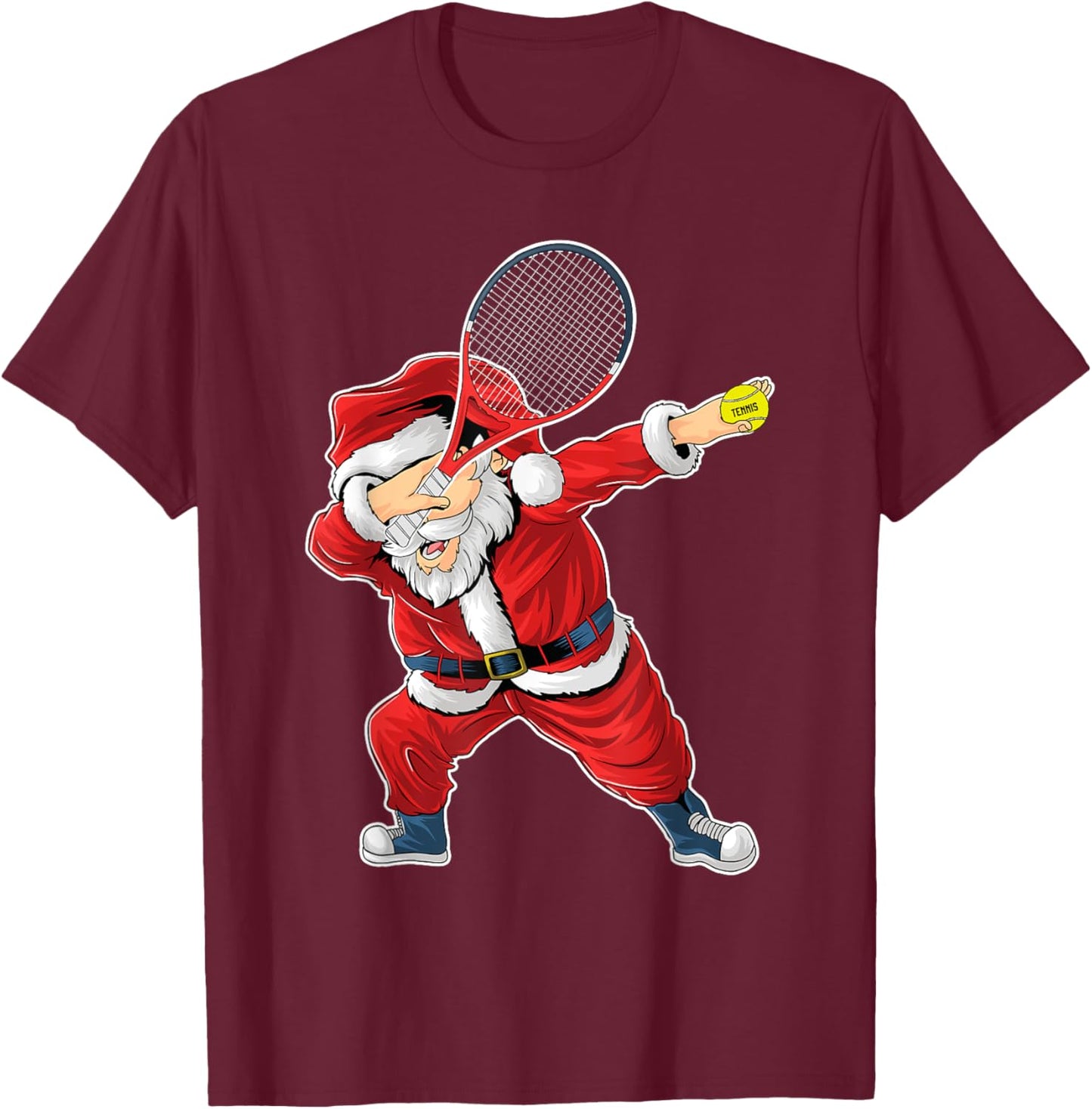Santa Claus Tennis Player Funny Tennis Christmas T-Shirt - T-Shirt | Maroon
