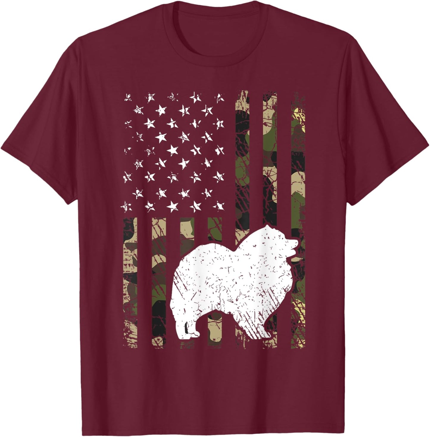 Keeshond Dog Dad Mom Camouflage USA Flag Women Kids T-Shirt - T-Shirt | Maroon