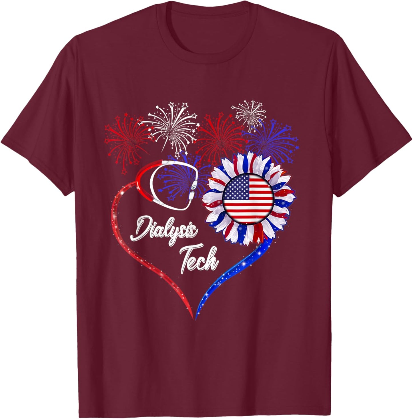 Patriotic Dialysis Tech - American Flag Sunflower Love Men T-Shirt - T-Shirt | Maroon