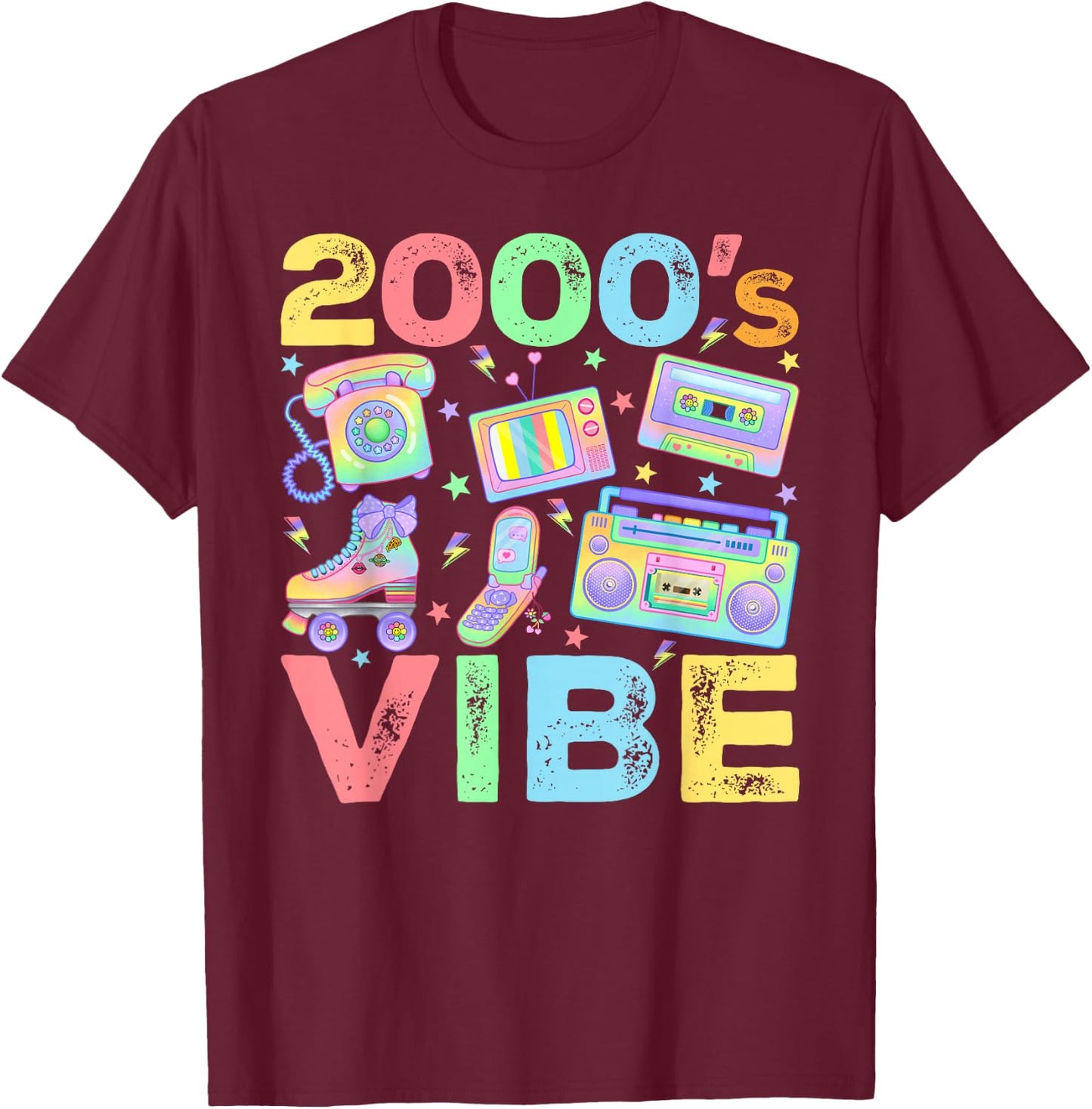 2000s Vibe 2000's Vintage Style 2000s Retro Party T-Shirt - T-Shirt | Maroon