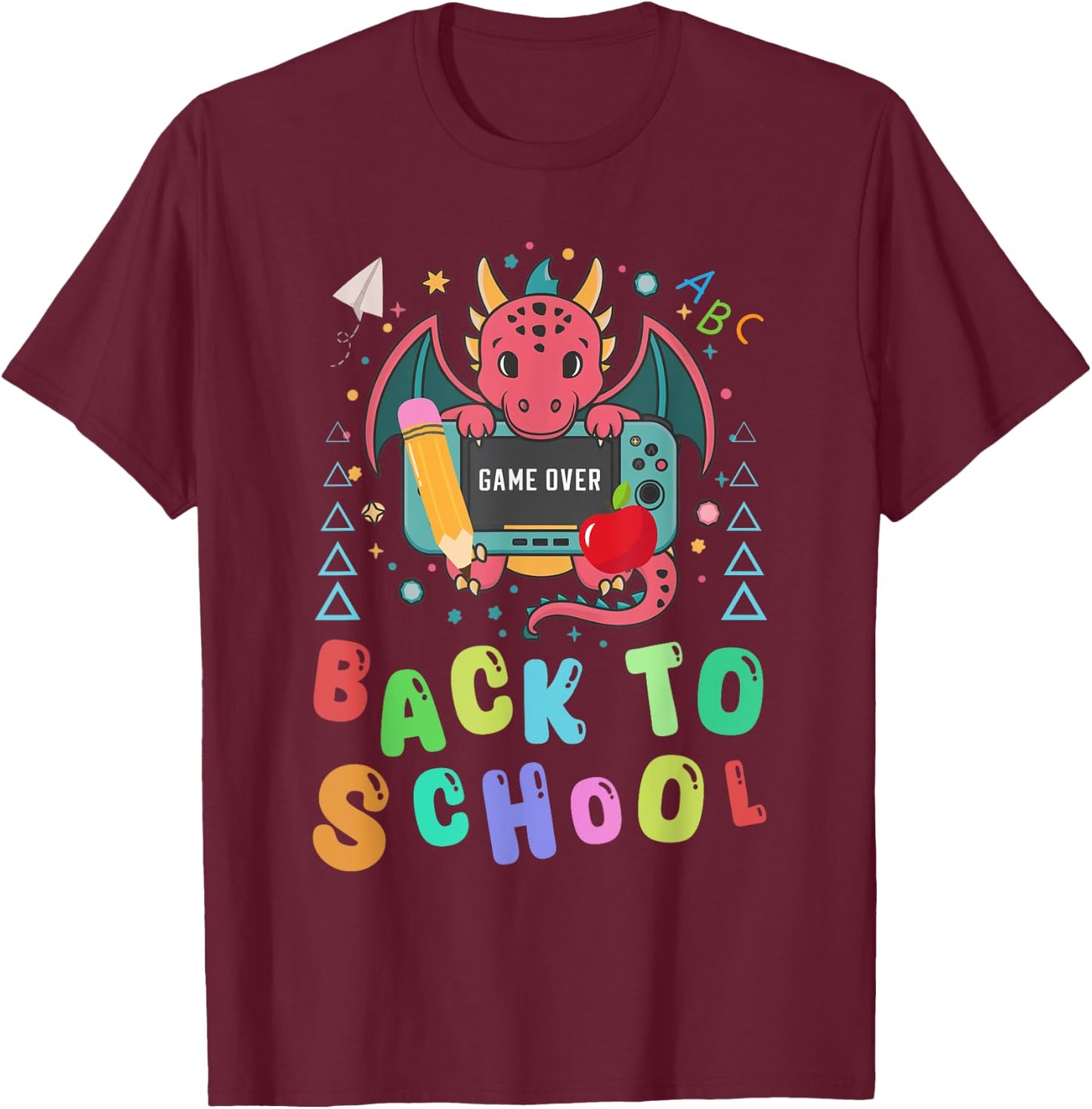 Funny Game Over Back To School Dragon Video Game Women Girls Kids T-Shirt - T-Shirt | Maroon