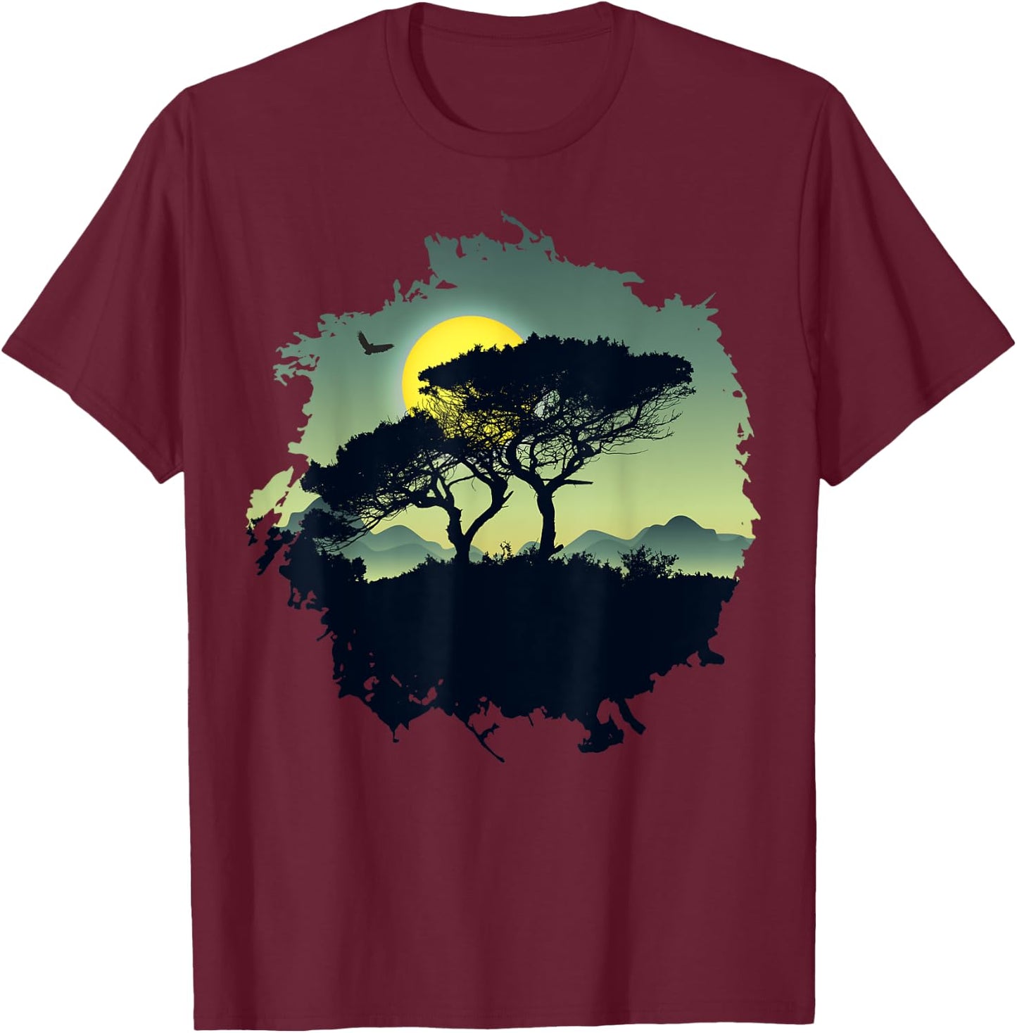 Beautiful Mountain, Nature Trees and Forest T-Shirt - T-Shirt | Maroon