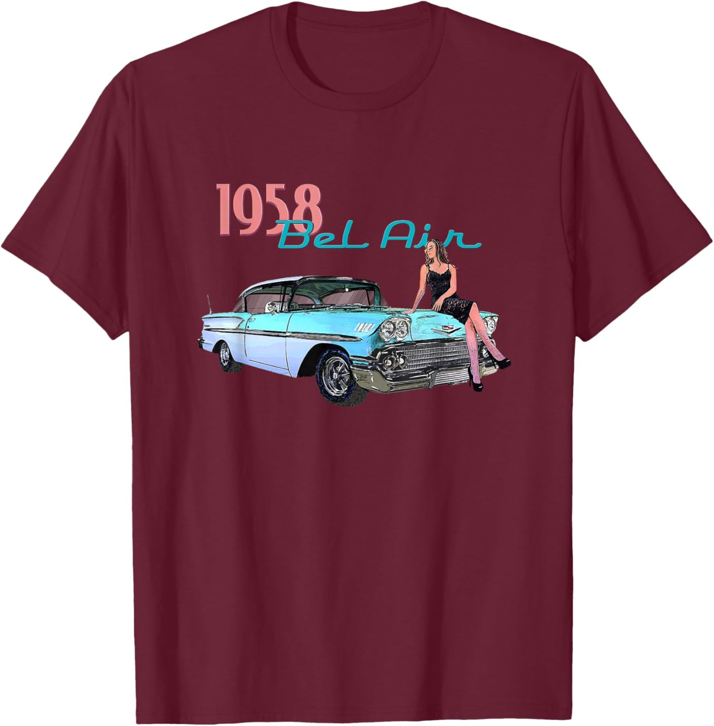 Vintage Cars, Classic Cars, 1958 Bel Air, 1950's, Girls T-Shirt - T-Shirt | Maroon