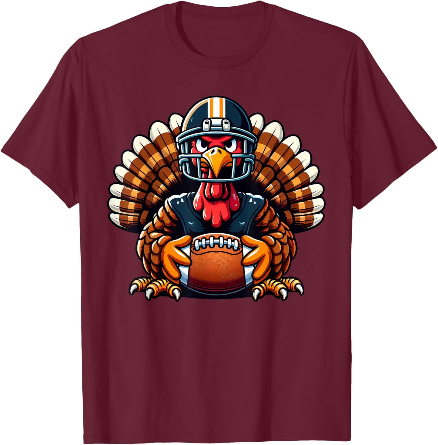 Cool Thanksgiving Football Gobble Player Turkey Football T-Shirt - T-Shirt | Maroon