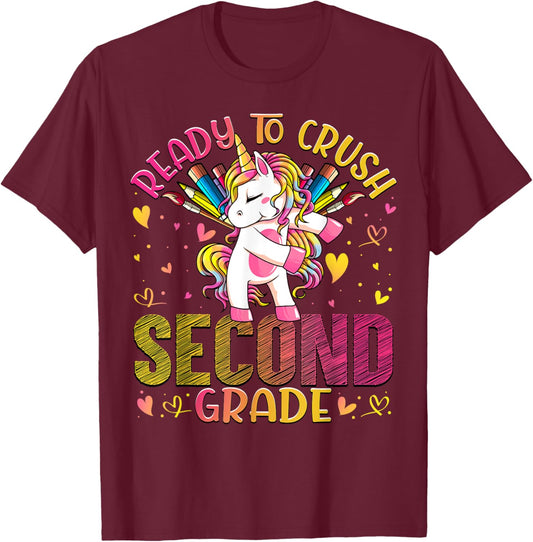 Ready to Crush Second 2nd Grade Back To School Unicorn Kids T-Shirt - T-Shirt | Maroon