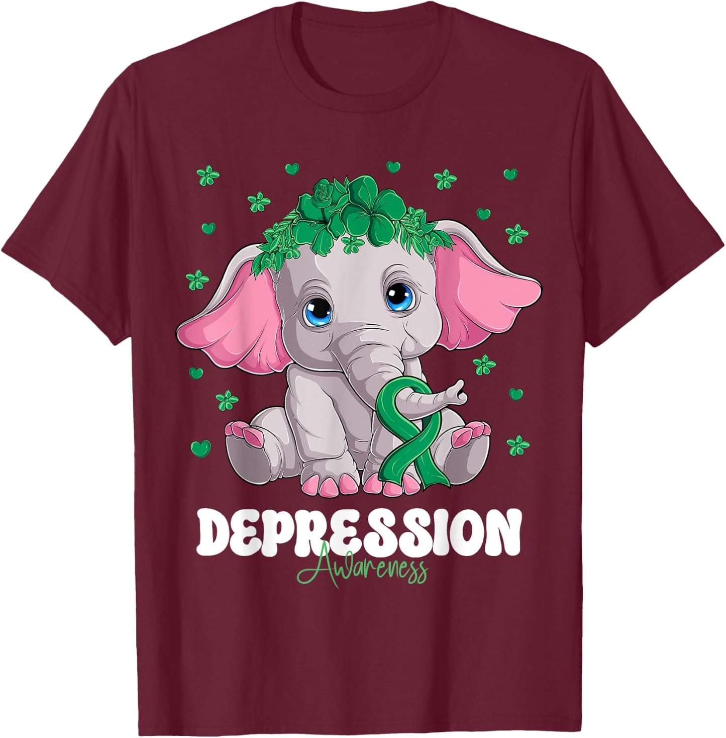 Green Ribbon Survivor Warrior Depression Awareness T-Shirt - T-Shirt | Maroon