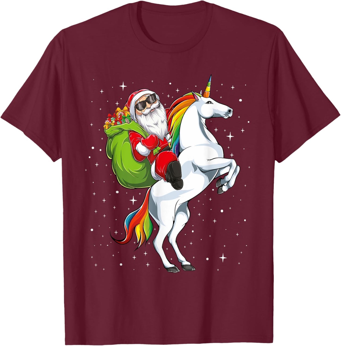 Christmas Santa Riding Unicorn horse Girls Kids Women pajama T-Shirt - T-Shirt | Maroon