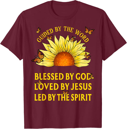 Guided By The Bible Blessed By God Sunflower Christian T-Shirt - T-Shirt | Maroon
