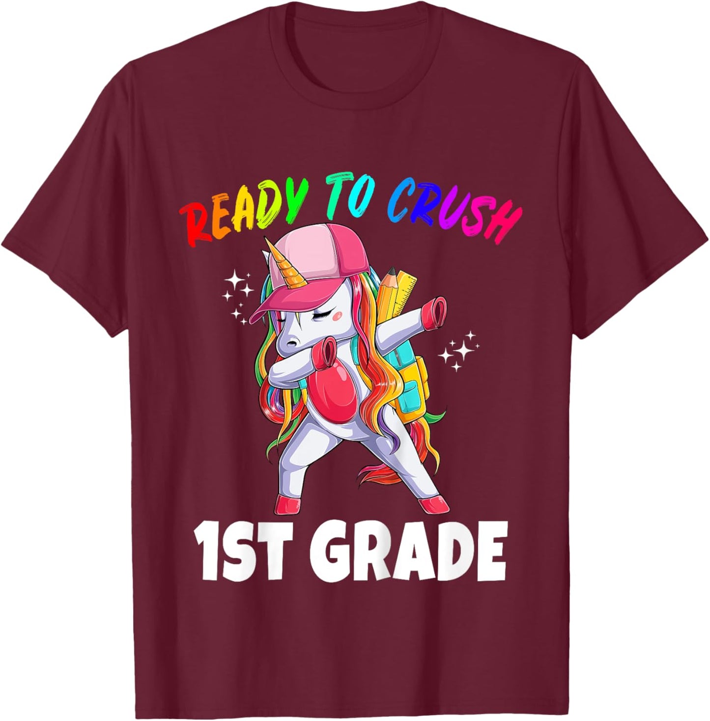 1st Grade Unicorn First Day of School Gift Girls Rainbow T-Shirt - T-Shirt | Maroon
