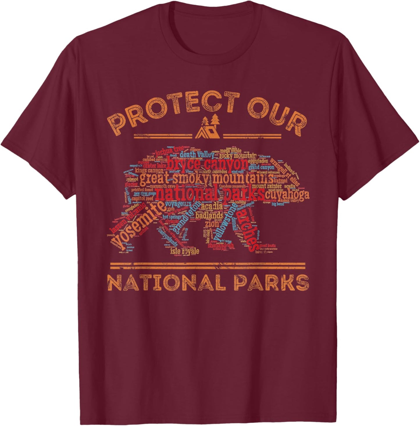 Protect Our Parks National Park Bear Nature Hiking T-Shirt - T-Shirt | Maroon