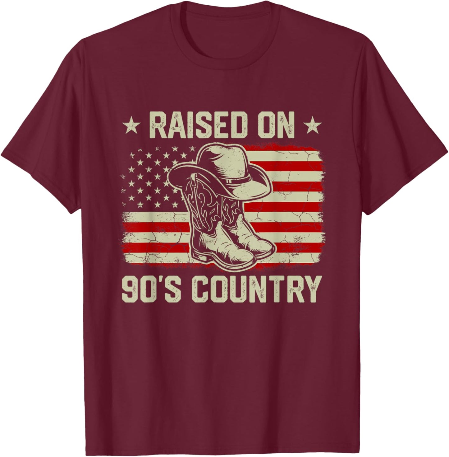Vintage American Flag Raised On 90's Country Music T-Shirt - T-Shirt | Maroon