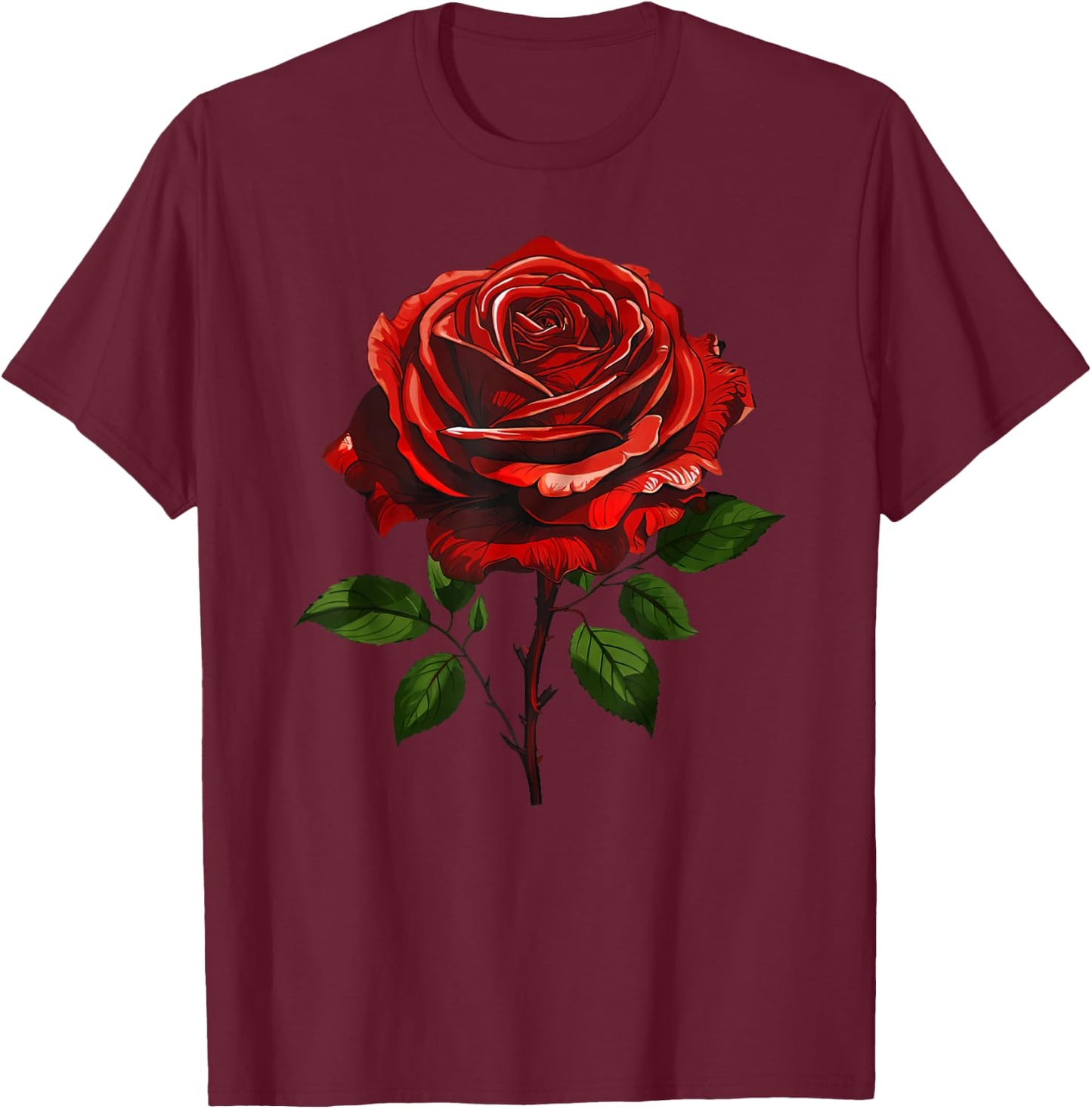 Single Red Rose Flower T-Shirt - T-Shirt | Maroon