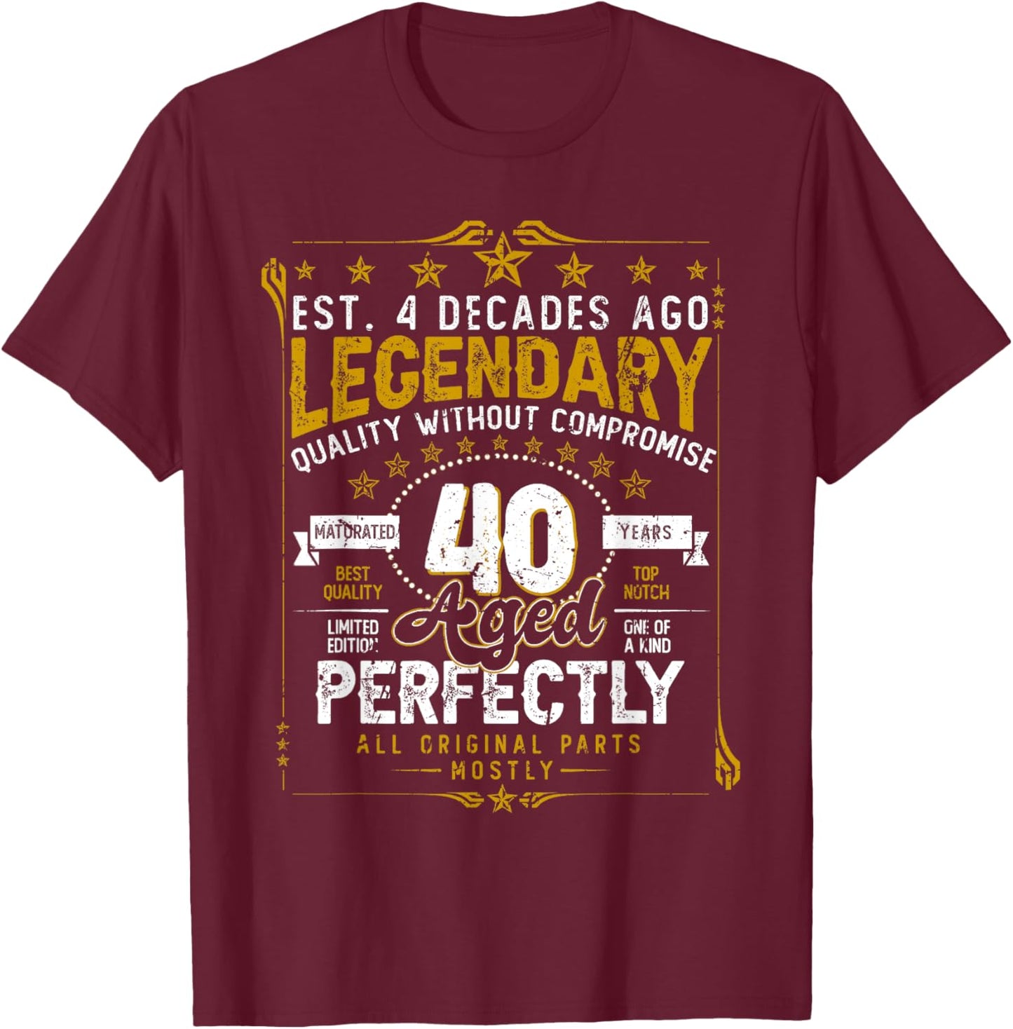 Vintage Legendary 40 Years Old Aged Perfectly 40th Birtday T-Shirt - T-Shirt | Maroon