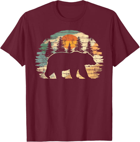 Outdoor Nature Full Moon Trees Wildlife Forest Animal Bear T-Shirt - T-Shirt | Maroon