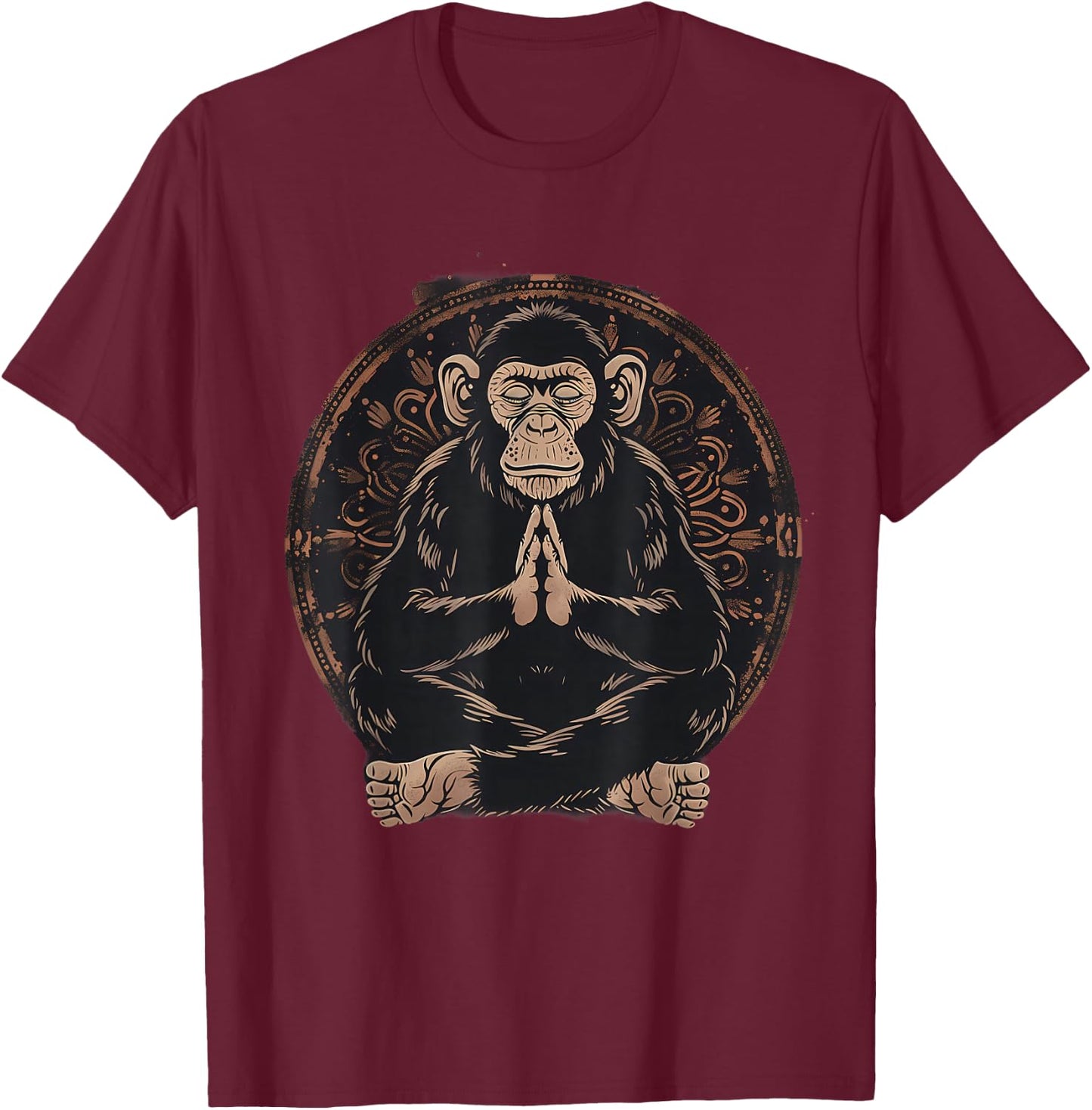 Meditation Monkey Mandala Buddhist Zen Buddha Spiritual T-Shirt - T-Shirt | Maroon