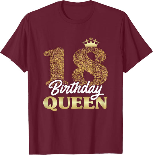 18th Birthday Girl Woman Cute Queen 18 years old Crown Bday T-Shirt - T-Shirt | Maroon