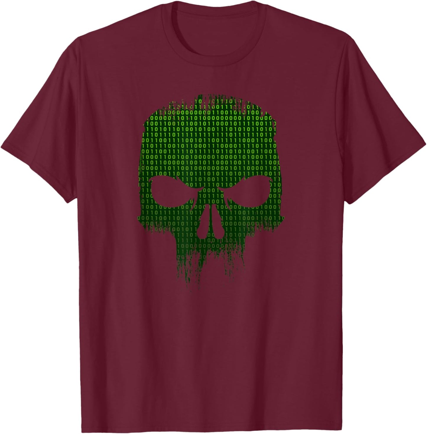 Binary Code Skull Computer Programmer Developer Tech Geek T-Shirt - T-Shirt | Maroon
