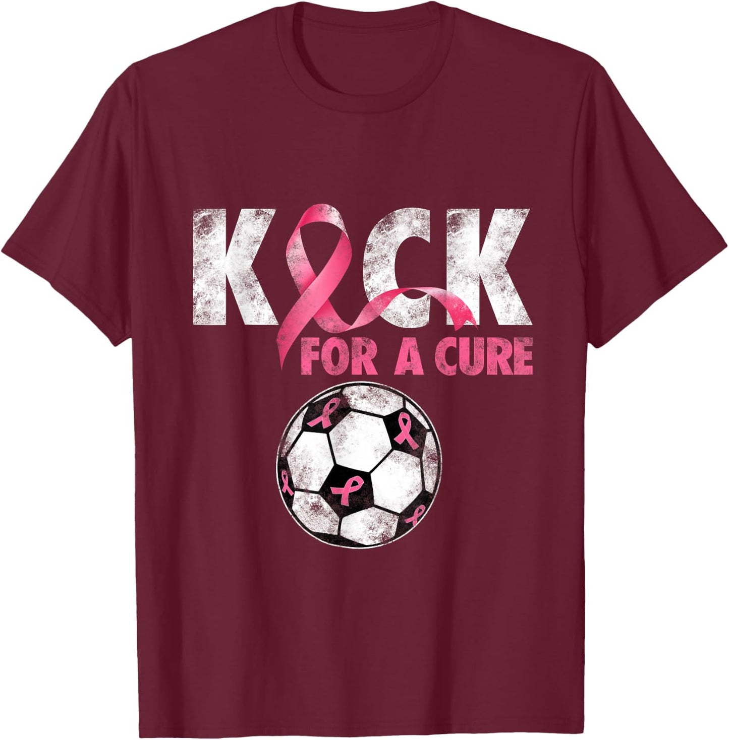 Kick For a Cure Breast Cancer Awareness Pink Ribbon Soccer T-Shirt - T-Shirt | Maroon