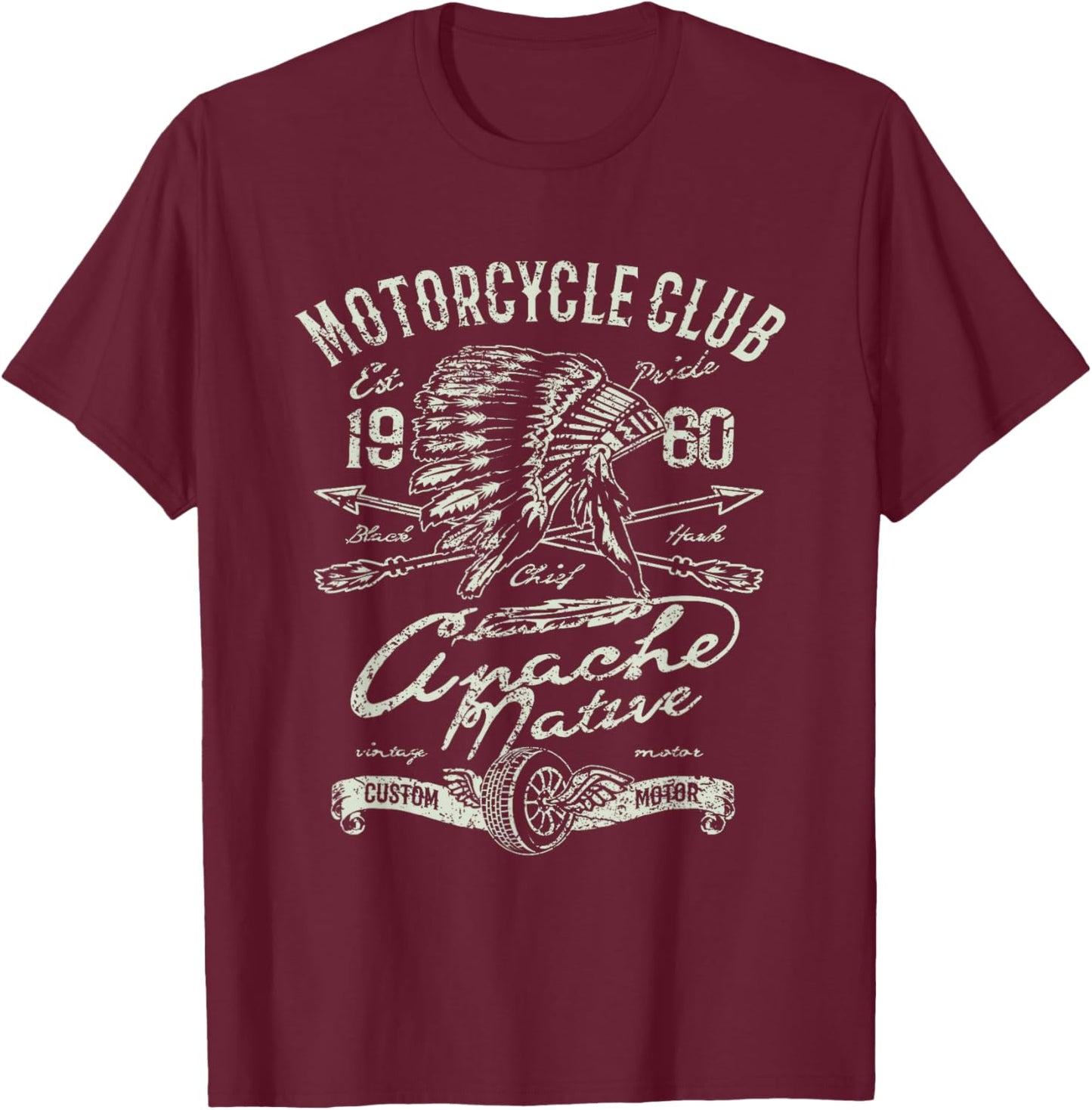 Vintage Motorcycle American Indian Biker Patriotic Retro T-Shirt - T-Shirt | Maroon