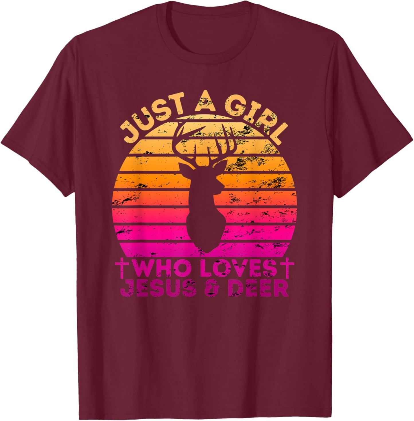 Girl Who Loves Jesus And Deer - Christian Woman T-Shirt - T-Shirt | Maroon