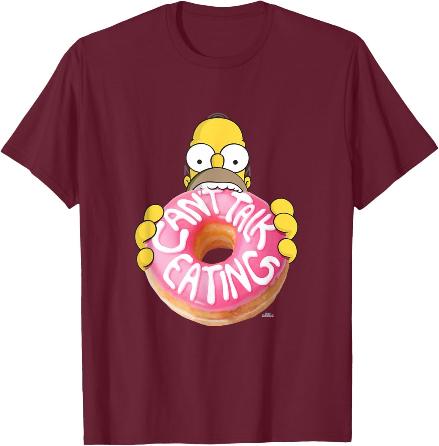 The Simpsons Homer Can't Talk Eating Donut Small T-Shirt - T-Shirt | Maroon